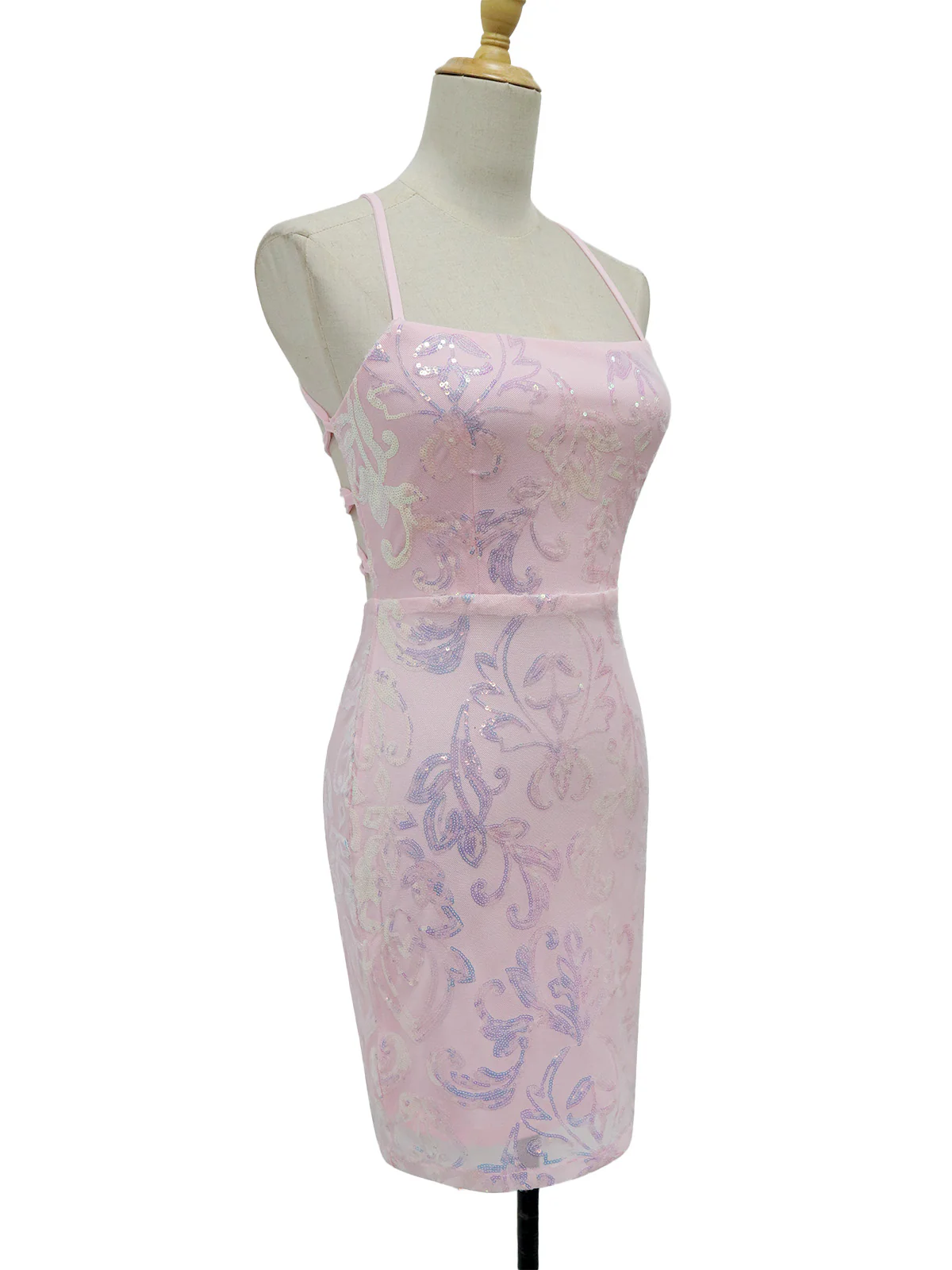 1920s Solid Sequin Spaghetti Strap Backless Dress - Image 20