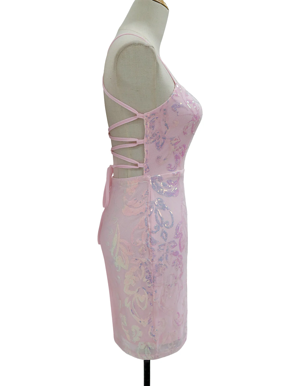 1920s Solid Sequin Spaghetti Strap Backless Dress - Image 21