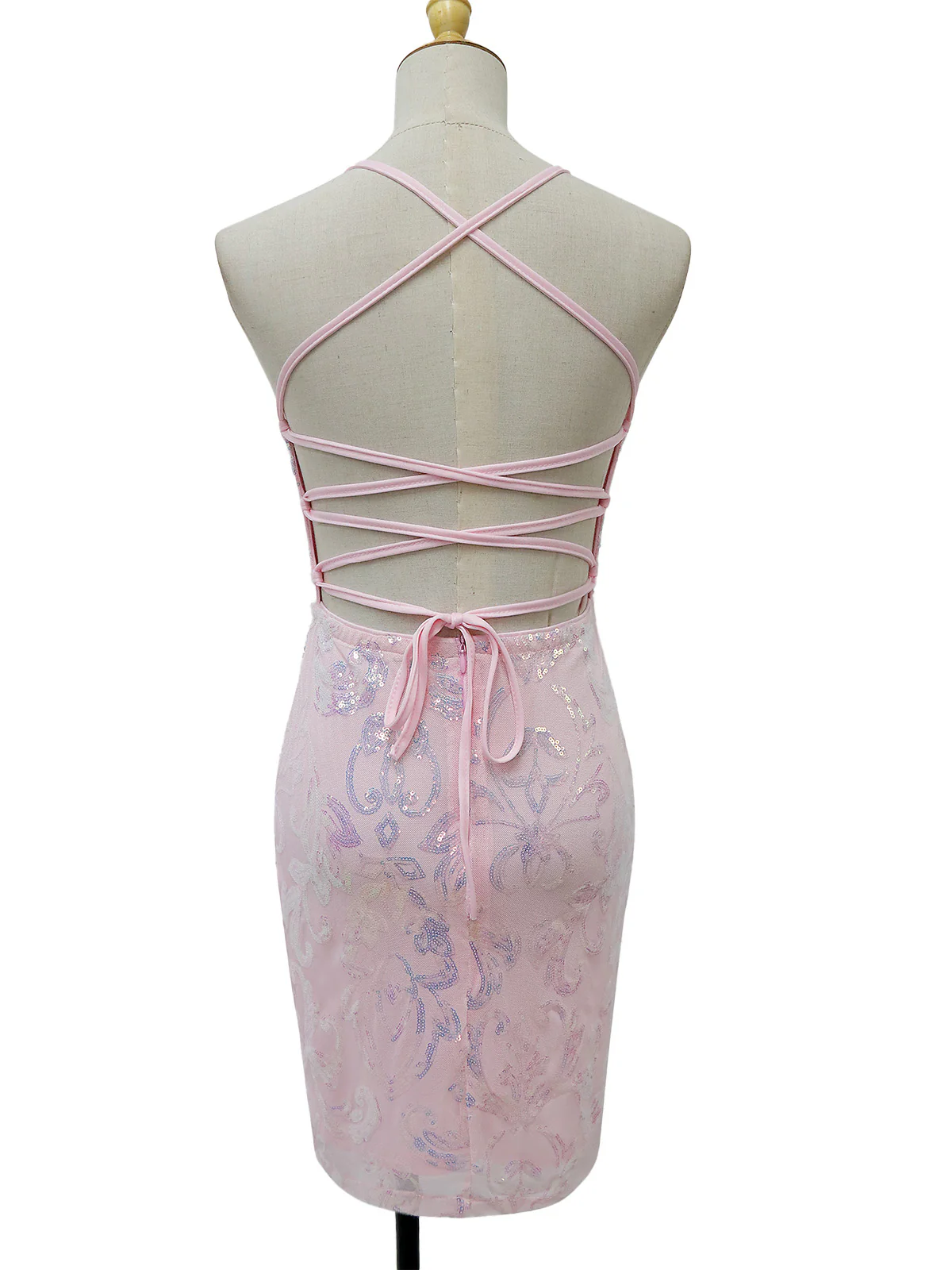 1920s Solid Sequin Spaghetti Strap Backless Dress - Image 22