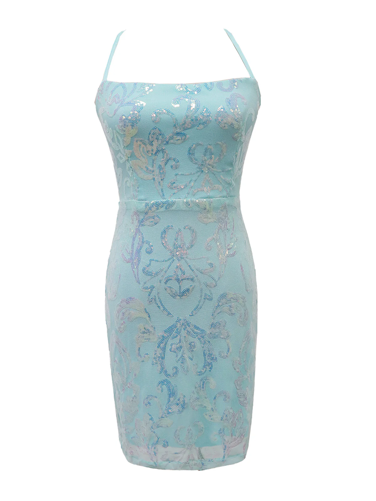 1920s Solid Sequin Spaghetti Strap Backless Dress - Image 3