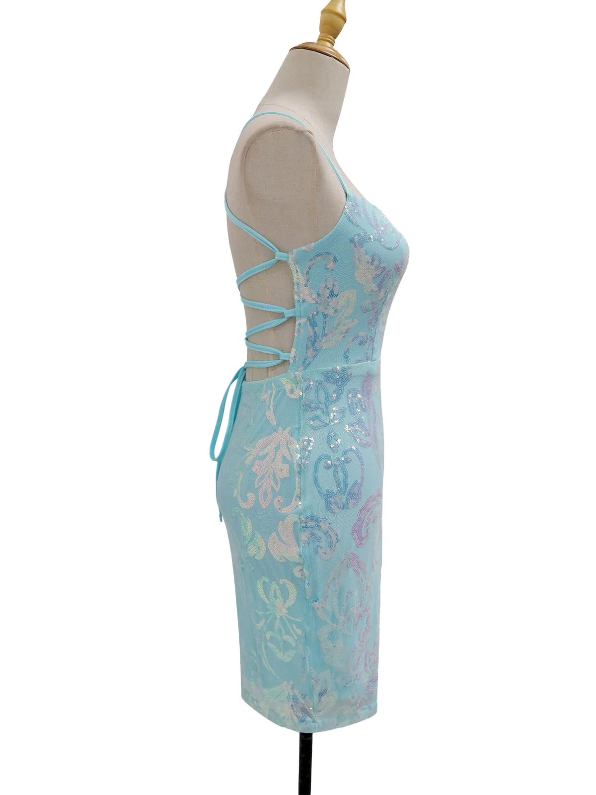 1920s Solid Sequin Spaghetti Strap Backless Dress - Image 9
