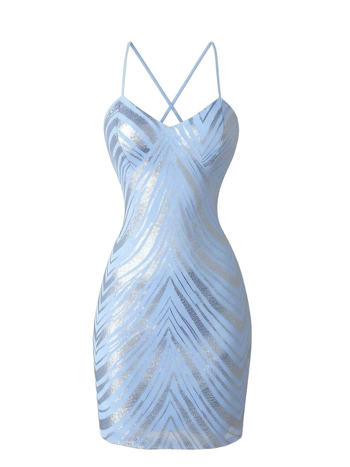 1920s Spaghetti Strap Sequin Chevron Backless Party Dress - Image 2