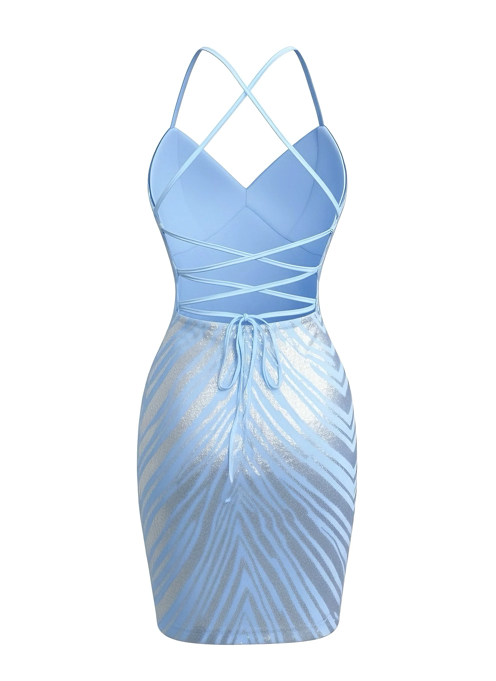 1920s Spaghetti Strap Sequin Chevron Backless Party Dress - Image 3