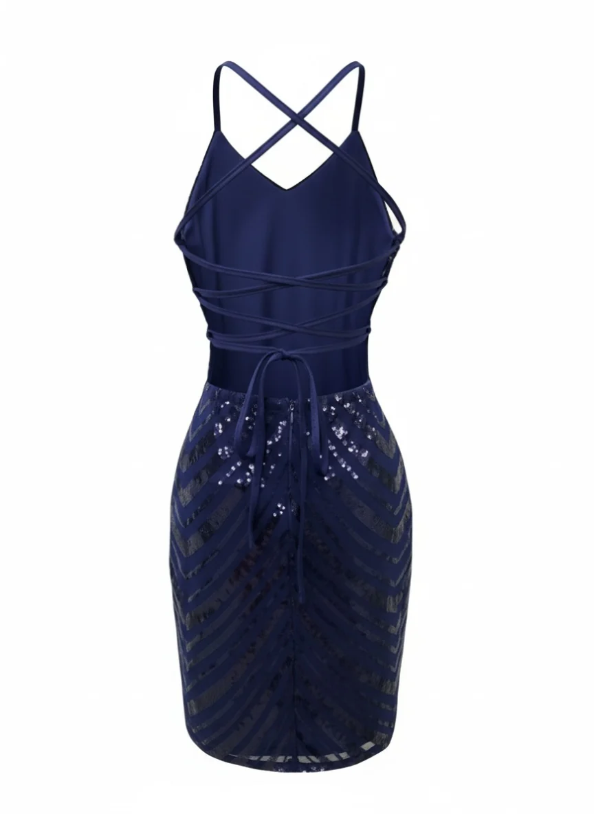 1920s Spaghetti Strap Sequin Chevron Backless Party Dress - Image 8