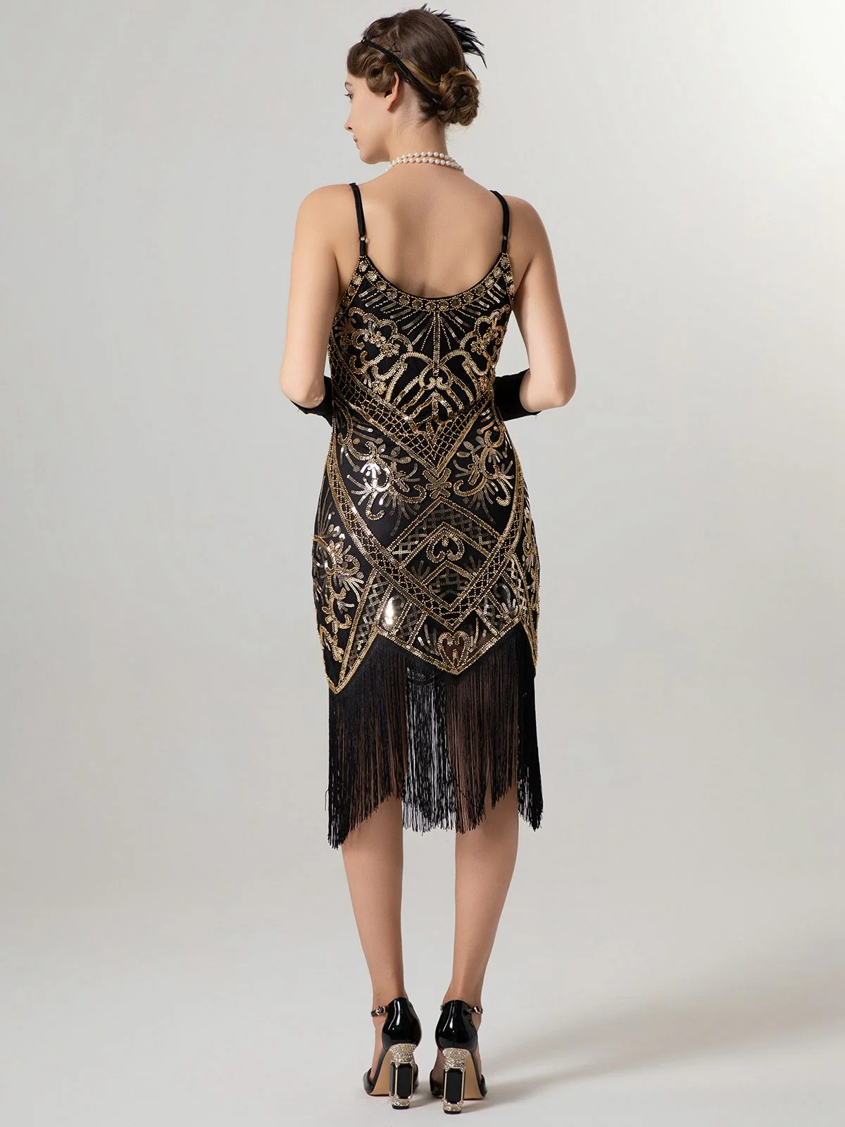 1920s Spaghetti Straps Sequined Tassel Flapper Dress - Image 4
