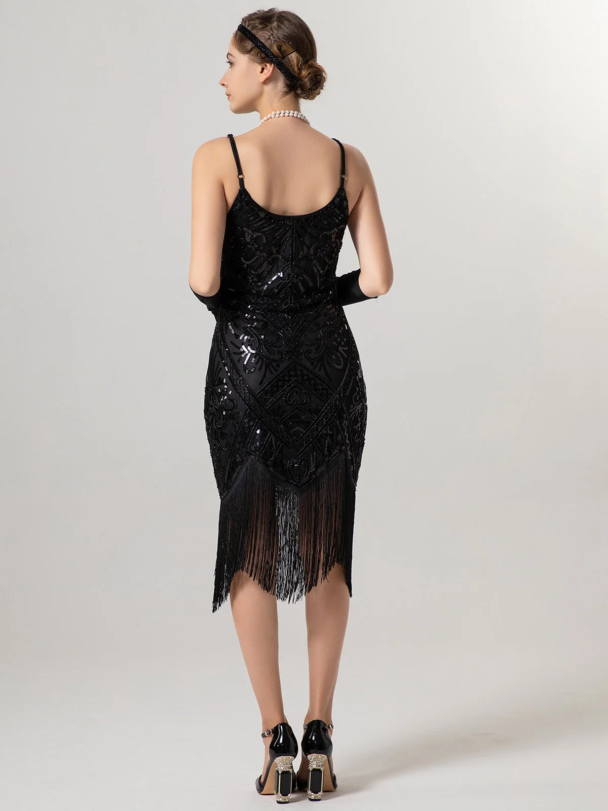 1920s Spaghetti Straps Sequined Tassel Flapper Dress - Image 7
