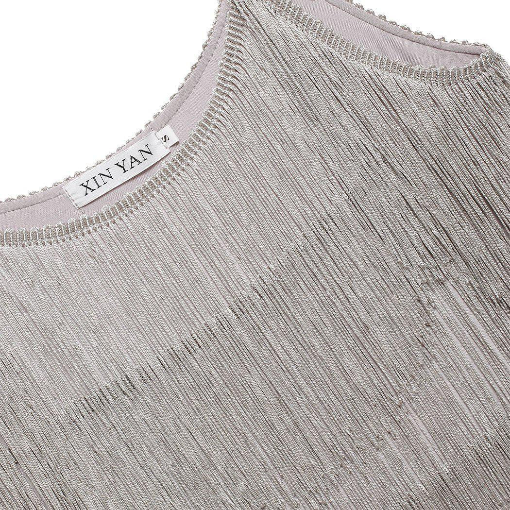[Clearance] Belted Gray 1920s Fringe Gatsby Dress - Image 10
