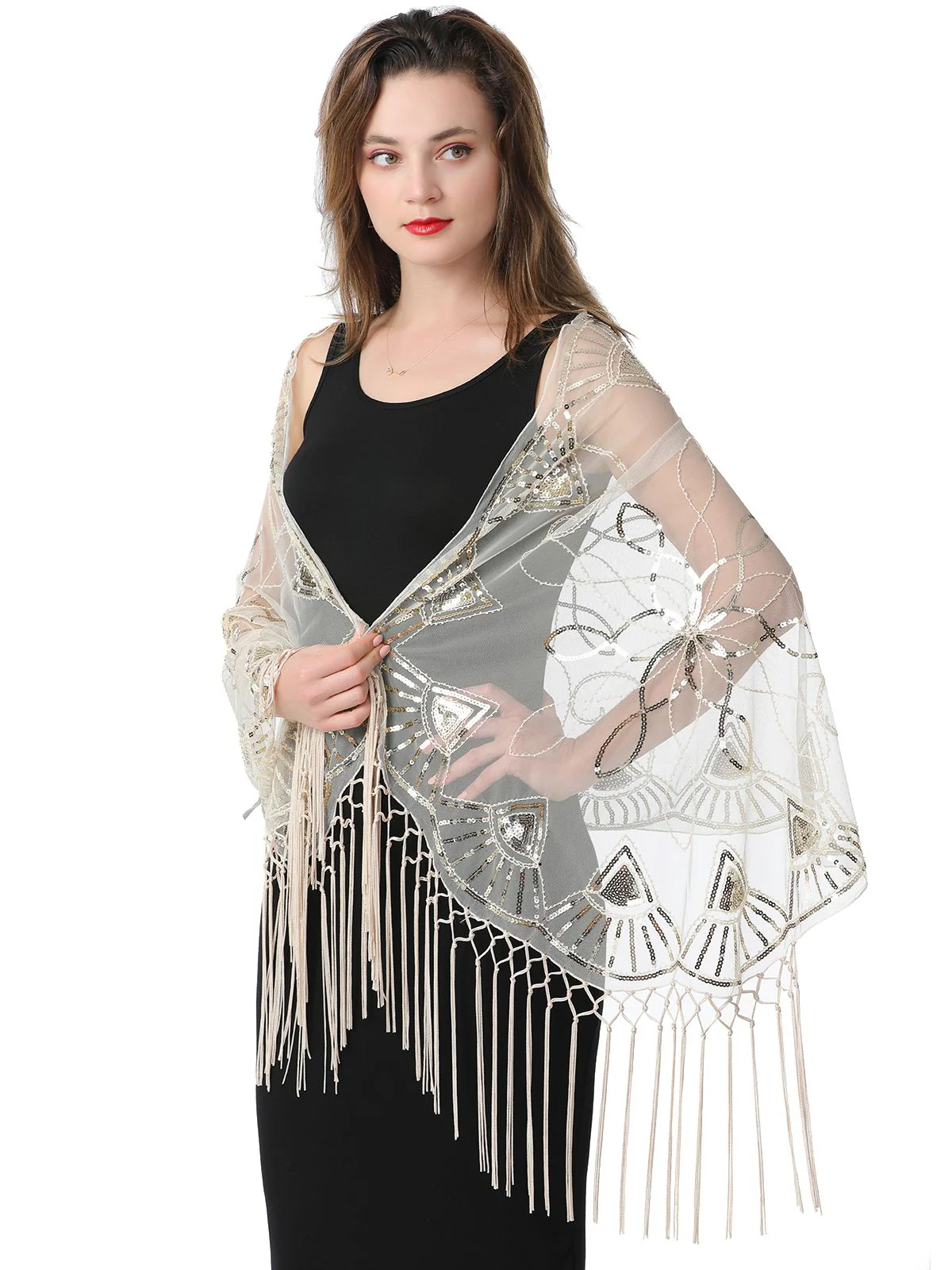 1920s Tassel Sequined Mesh Cape - Image 10