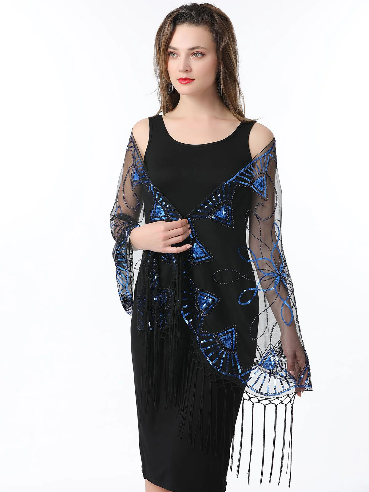 1920s Tassel Sequined Mesh Cape - Image 12