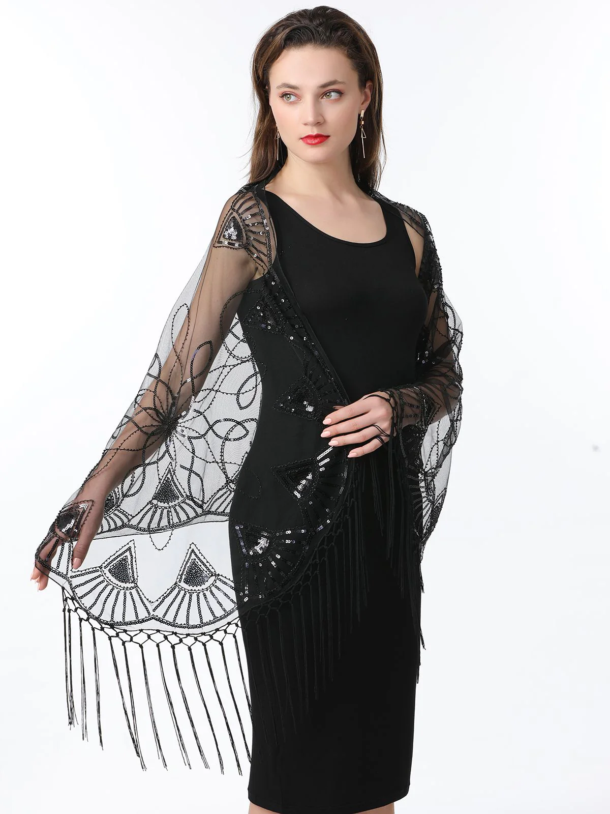 1920s Tassel Sequined Mesh Cape - Image 3