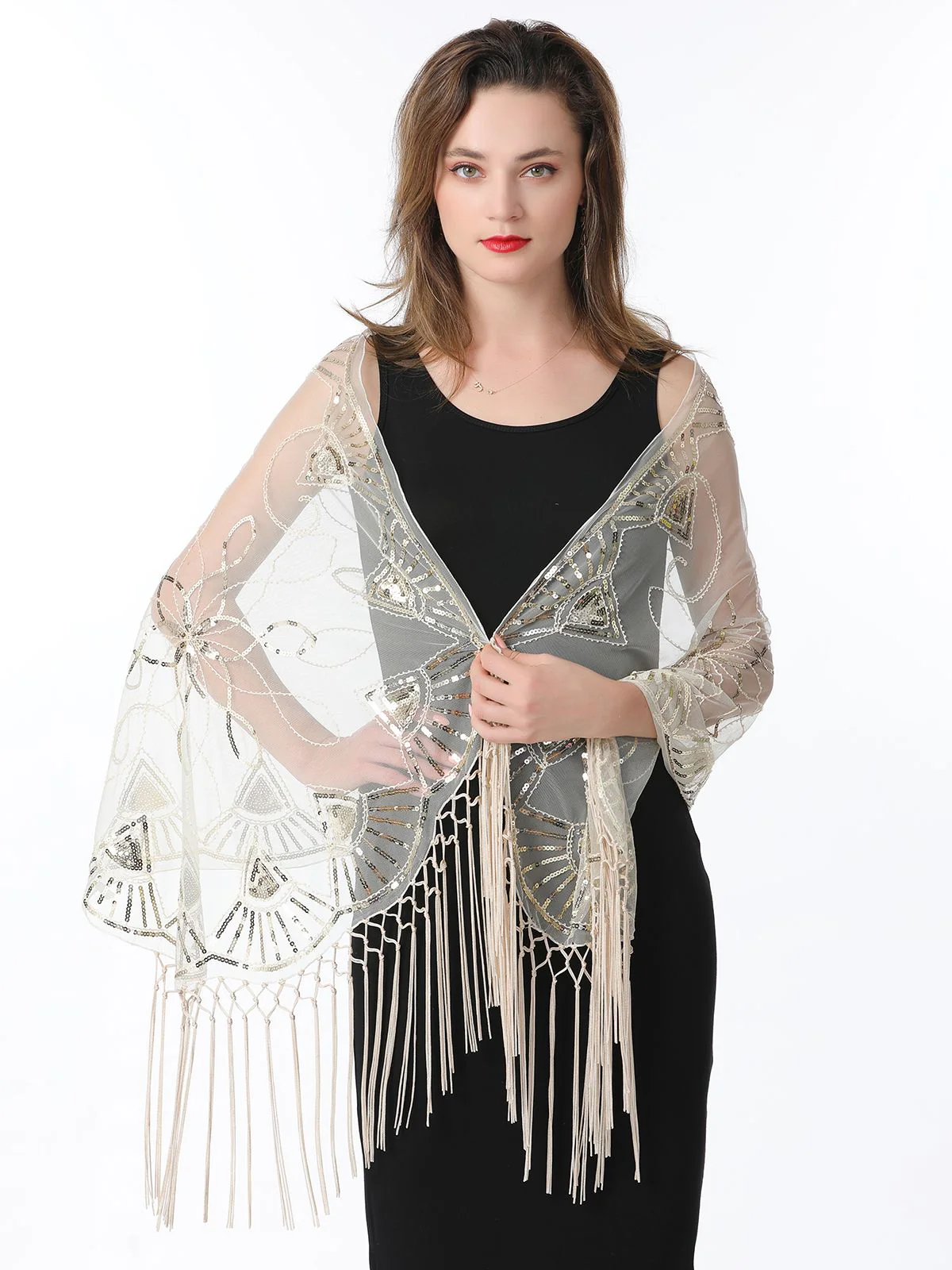 1920s Tassel Sequined Mesh Cape - Image 4