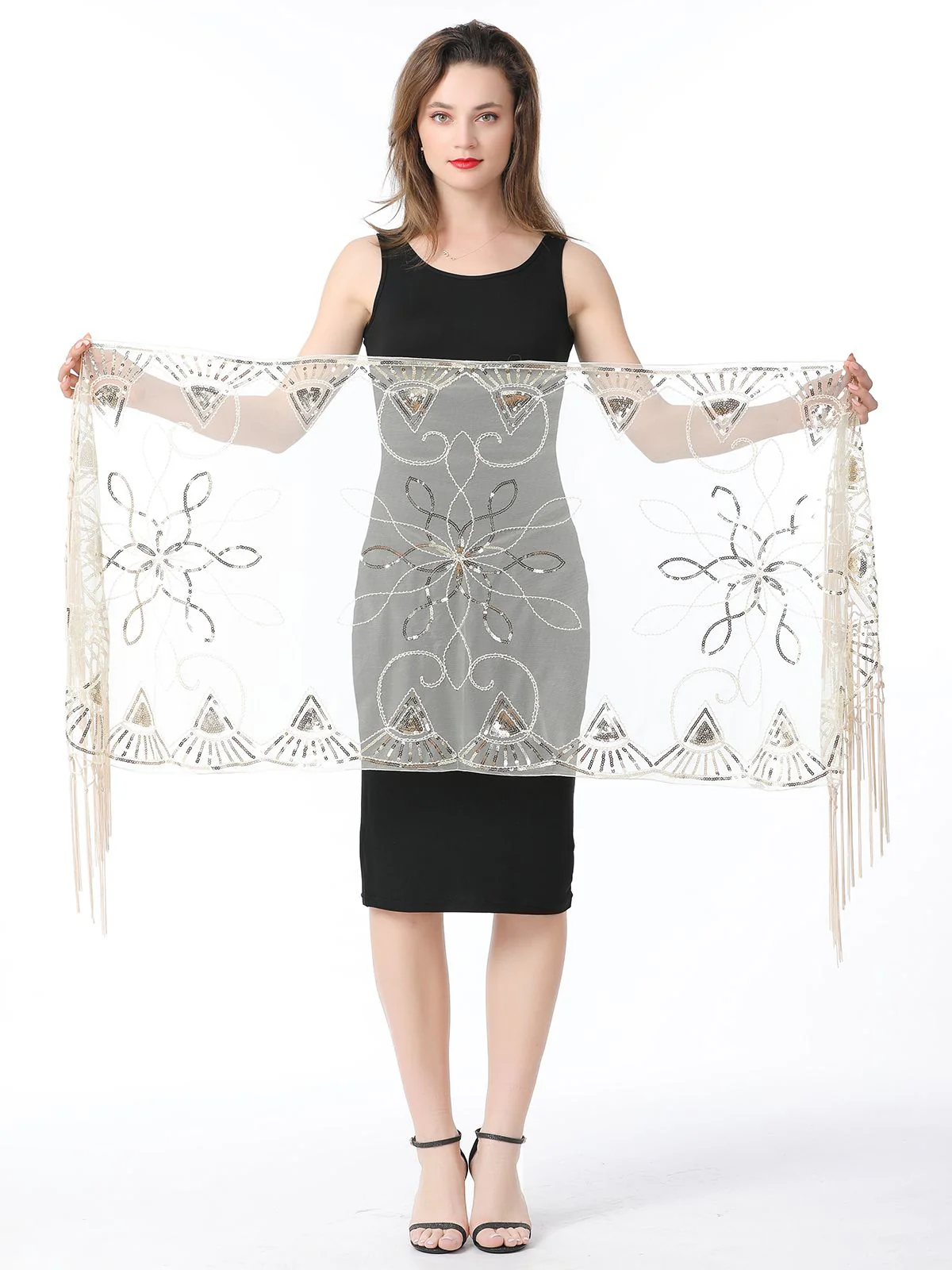 1920s Tassel Sequined Mesh Cape - Image 5