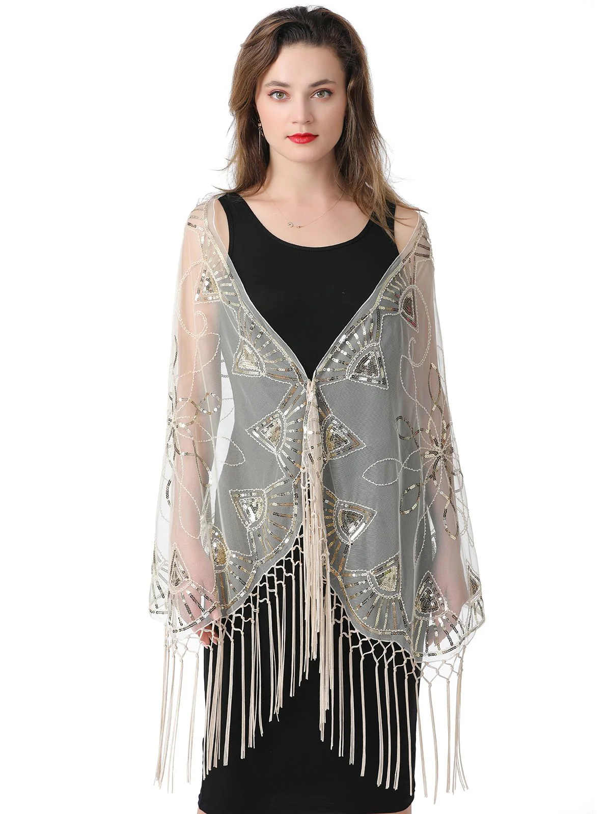 1920s Tassel Sequined Mesh Cape - Image 6