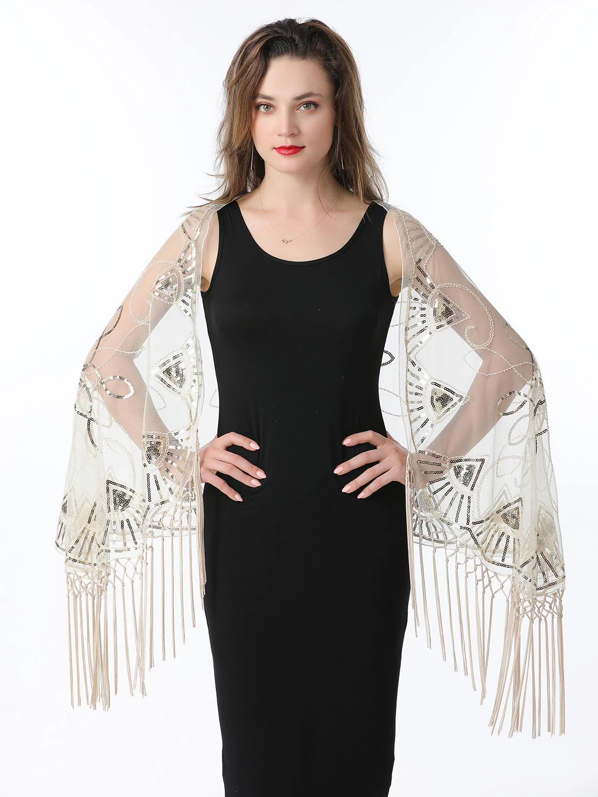 1920s Tassel Sequined Mesh Cape - Image 7