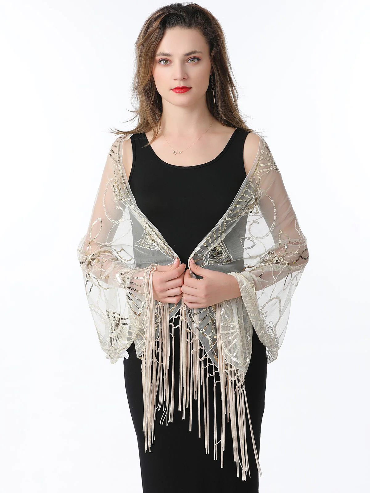 1920s Tassel Sequined Mesh Cape - Image 8