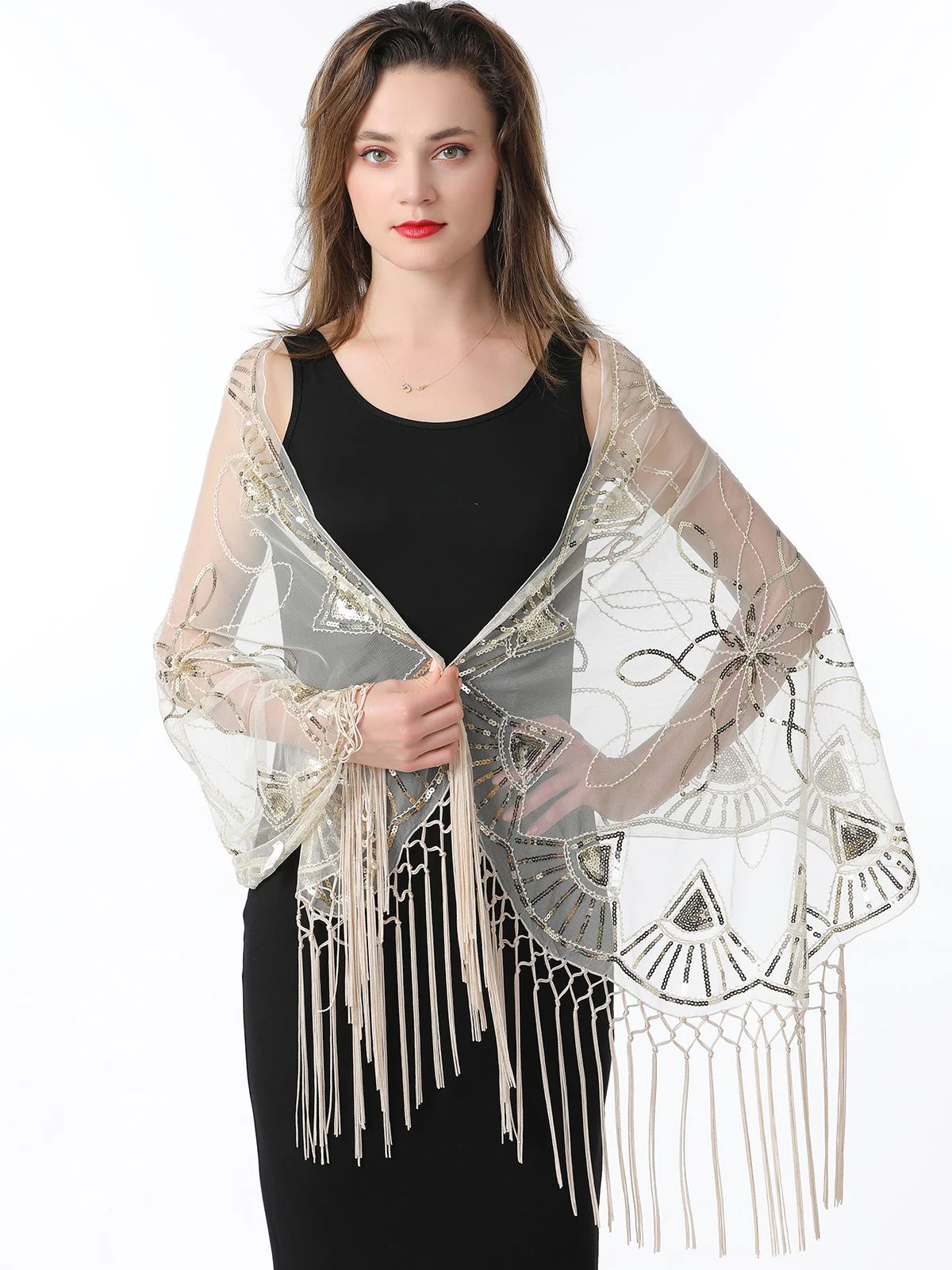 1920s Tassel Sequined Mesh Cape - Image 9