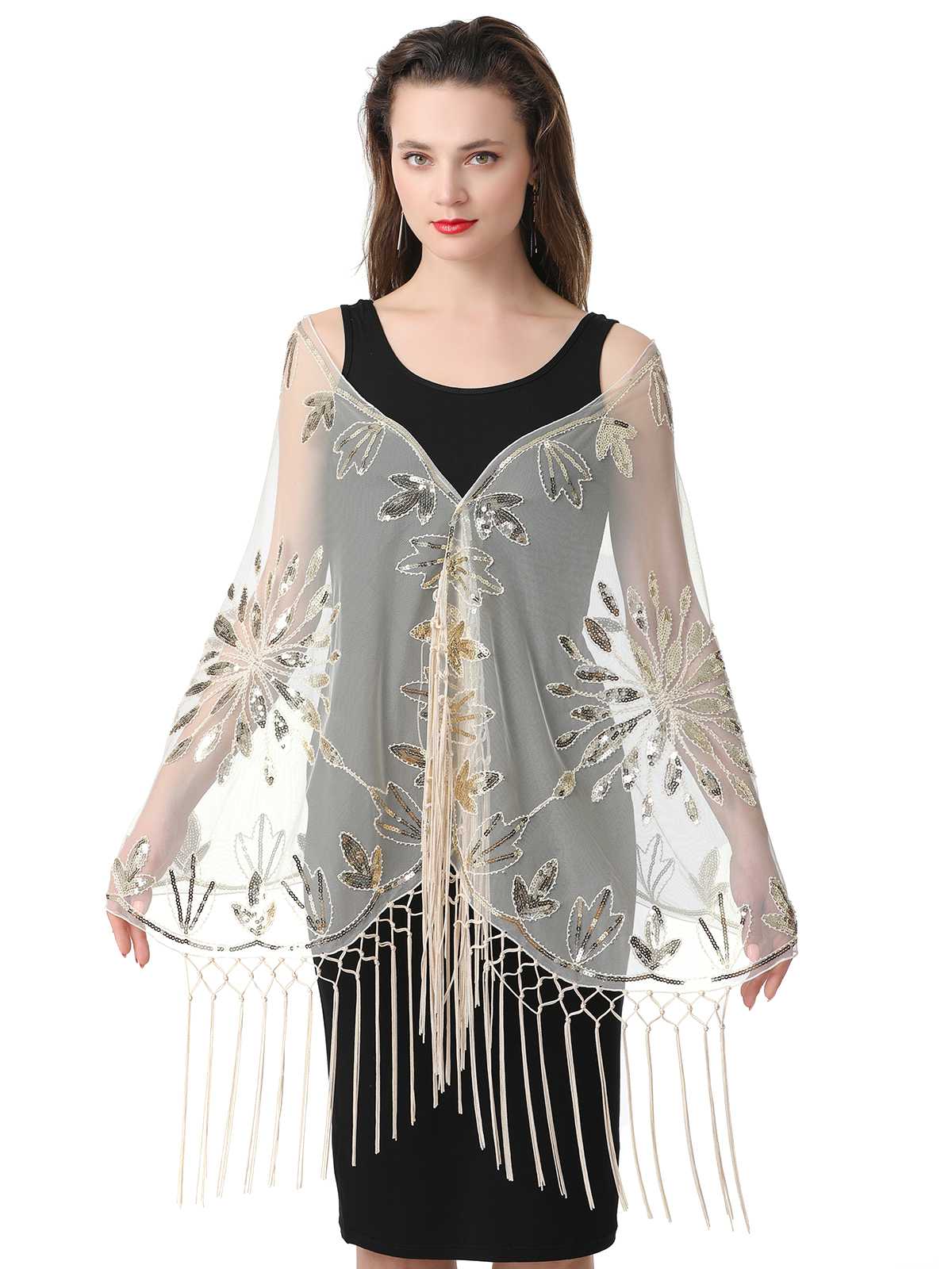 1920s Tassel Sequined Mesh Cape - Image 11