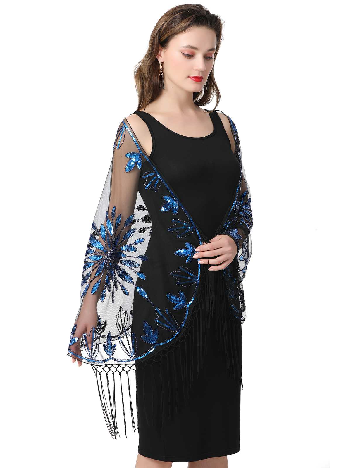 1920s Tassel Sequined Mesh Cape - Image 4