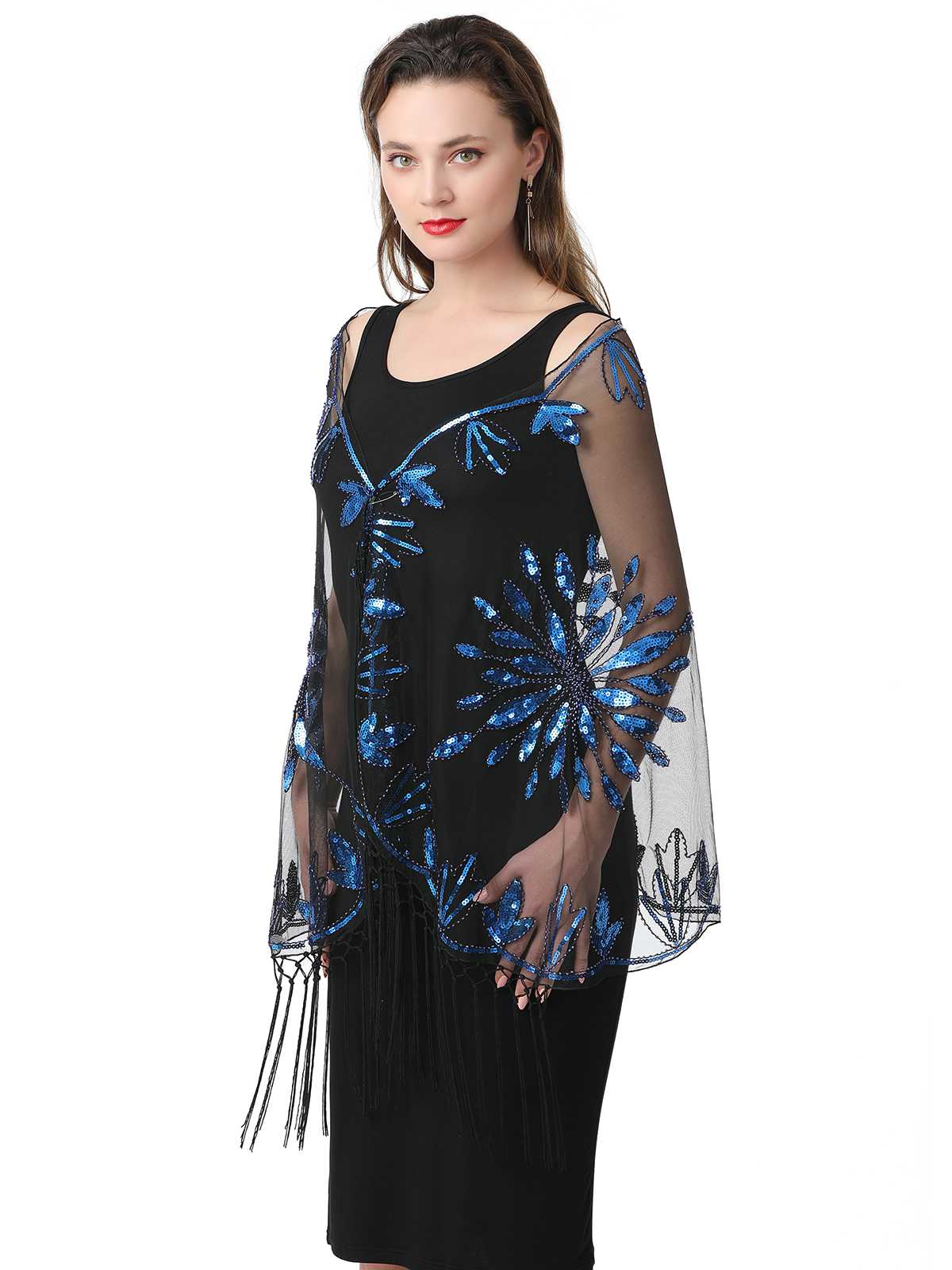 1920s Tassel Sequined Mesh Cape - Image 6