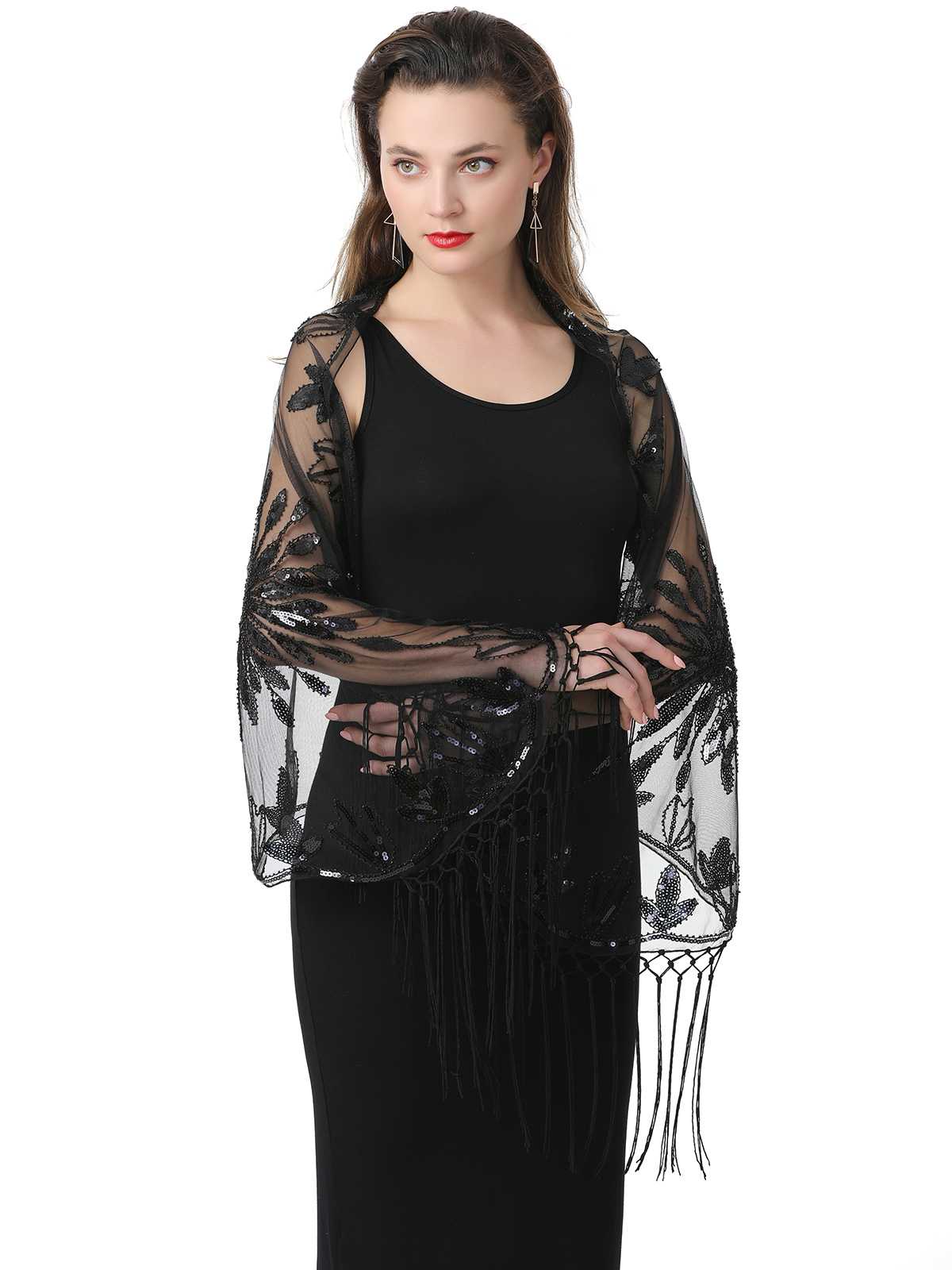 1920s Tassel Sequined Mesh Cape - Image 7