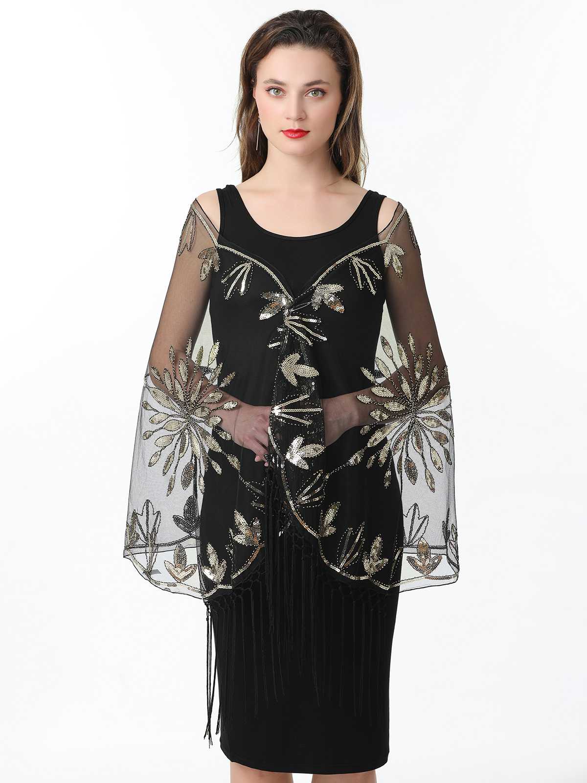 1920s Tassel Sequined Mesh Cape - Image 8