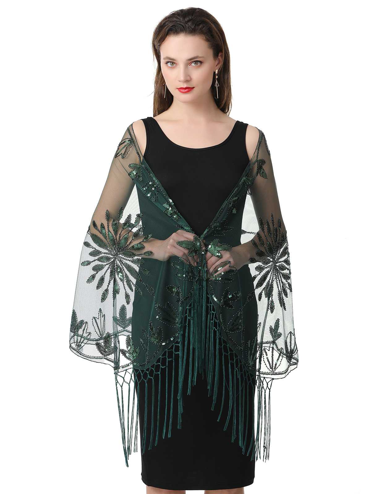 1920s Tassel Sequined Mesh Cape - Image 9