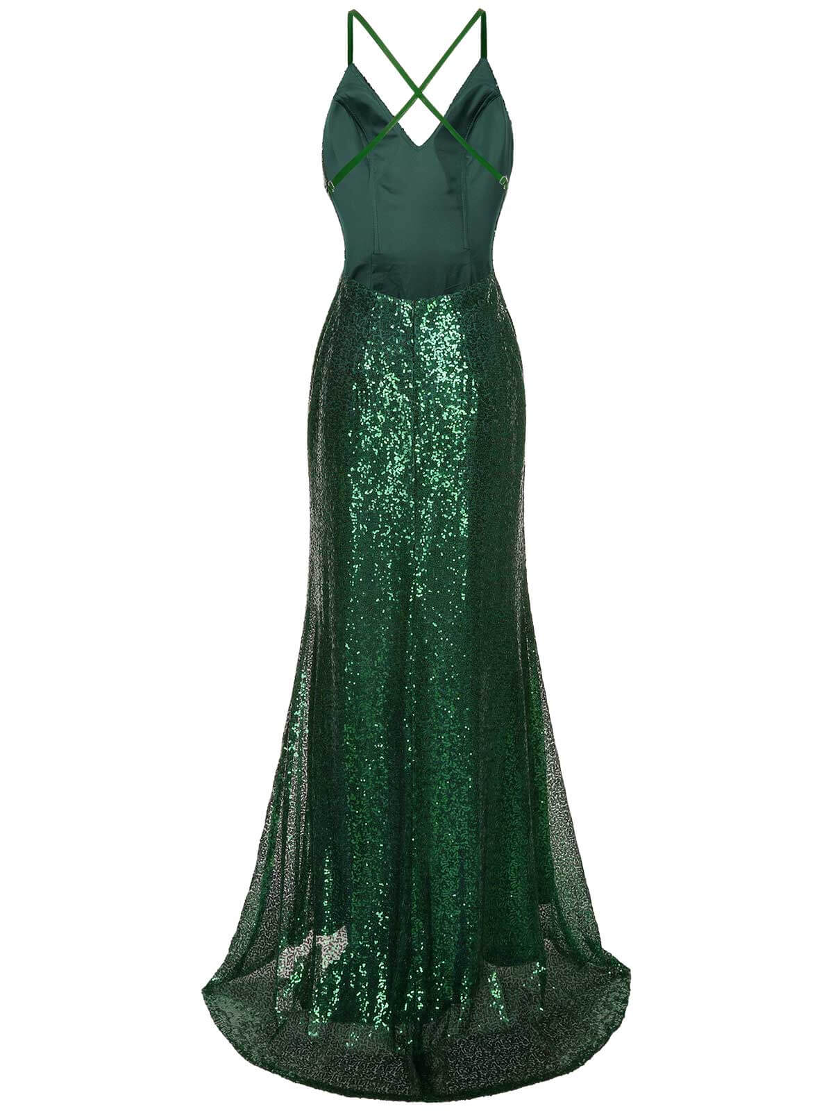1920s V-Neck Side Slit Sequined Sling Dress - Image 4