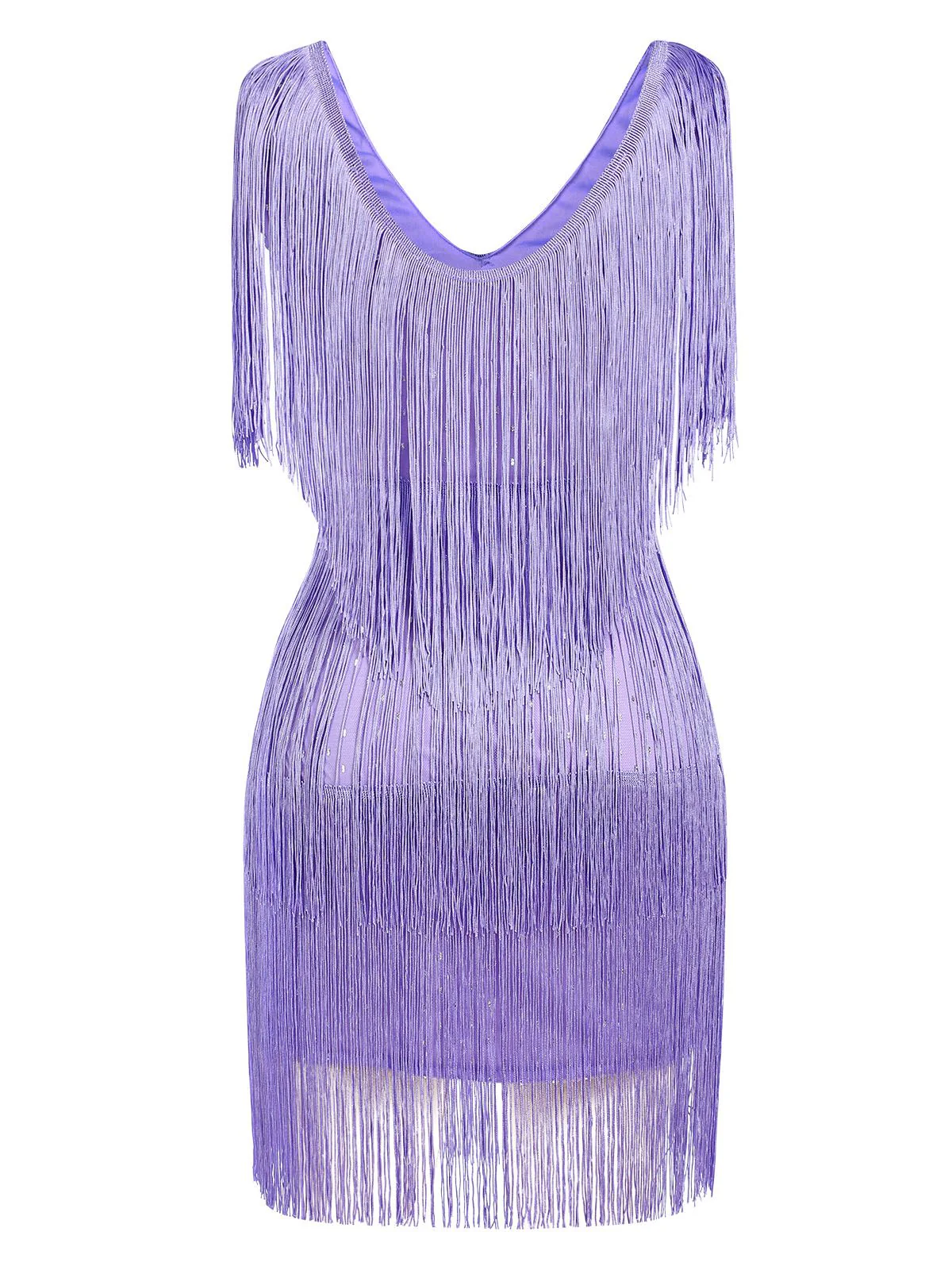 1920s V-Neck Fringe Solid Sleeveless Dress - Image 4