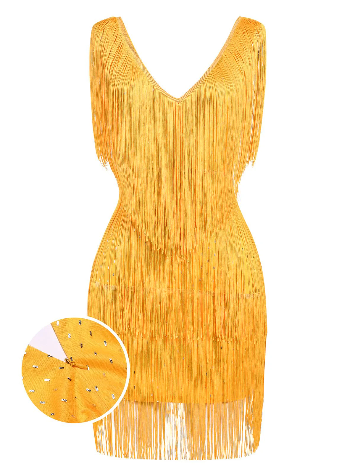 1920s V-Neck Fringe Solid Sleeveless Dress - Image 6