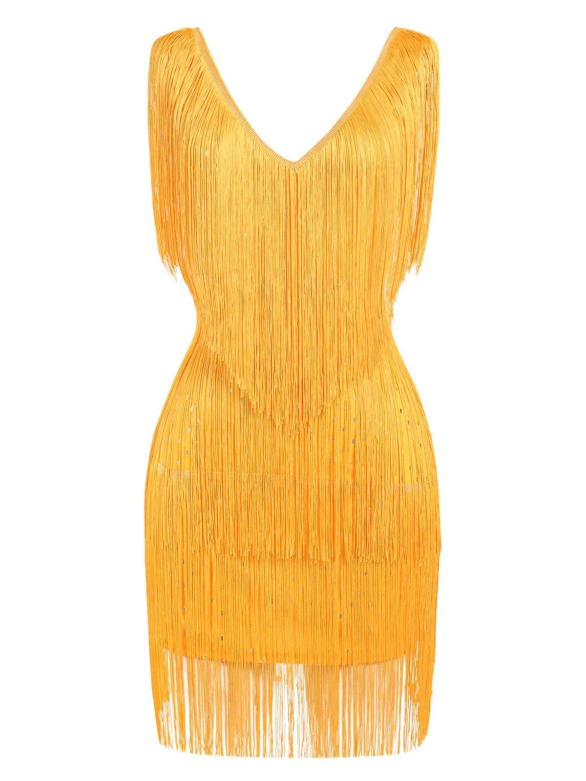 1920s V-Neck Fringe Solid Sleeveless Dress - Image 7