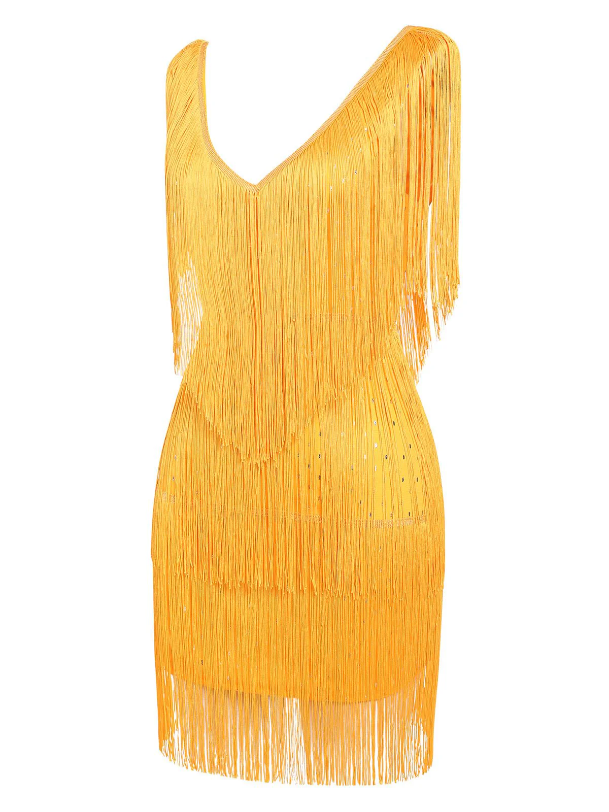 1920s V-Neck Fringe Solid Sleeveless Dress - Image 9