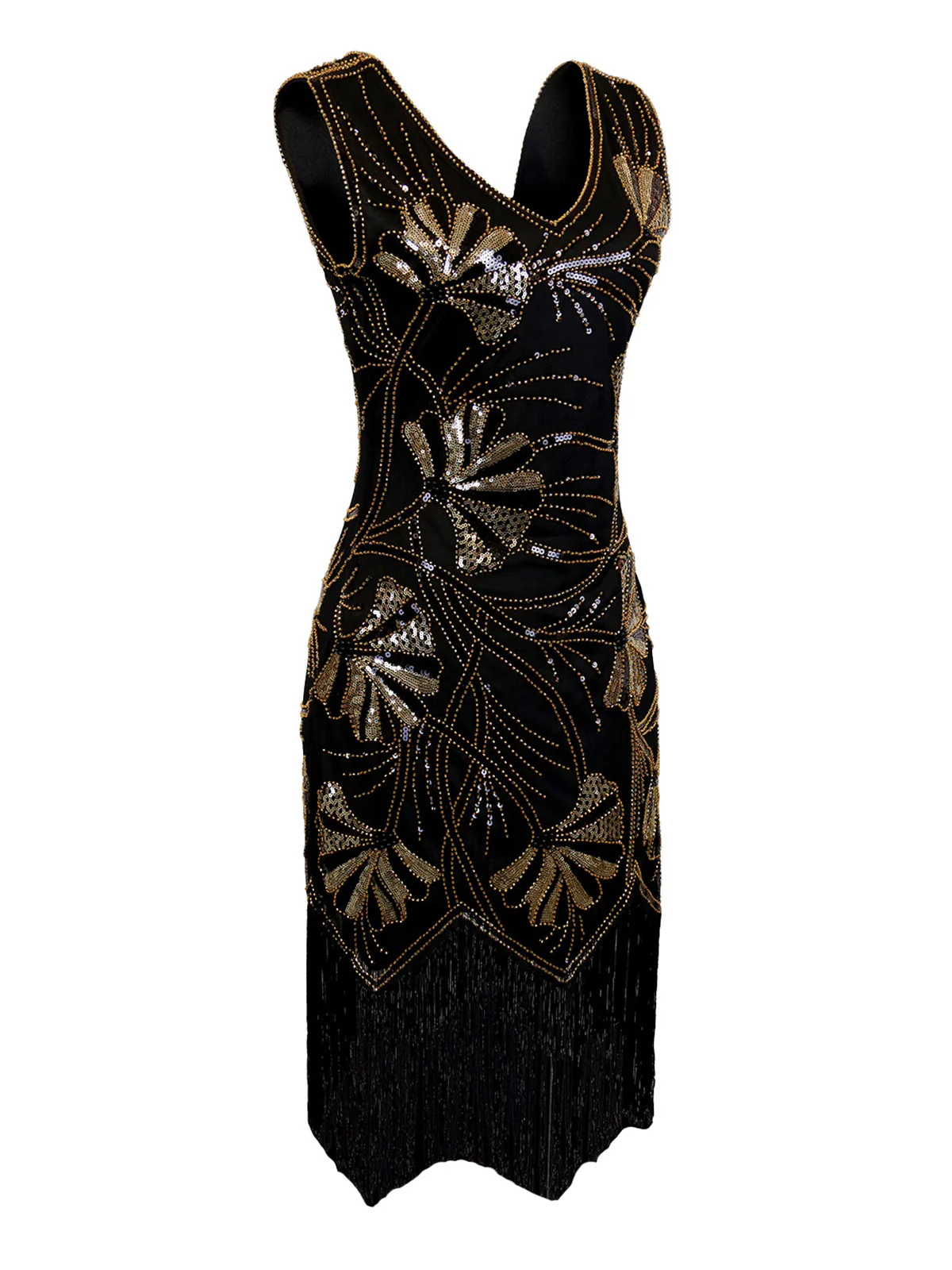 1920s V-Neck Sequined Beading Flapper Dress - Image 2