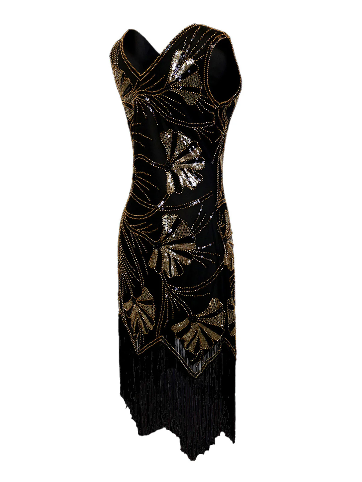 1920s V-Neck Sequined Beading Flapper Dress - Image 3
