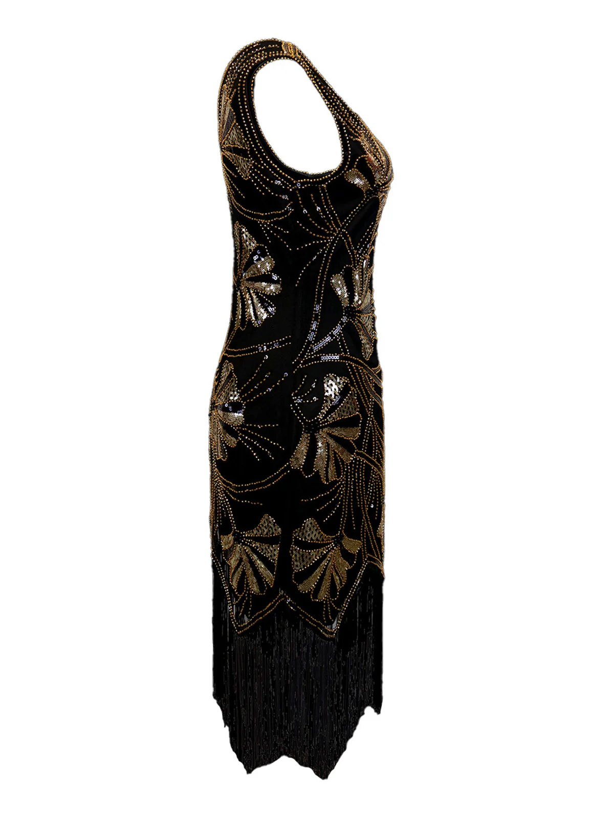 1920s V-Neck Sequined Beading Flapper Dress - Image 4
