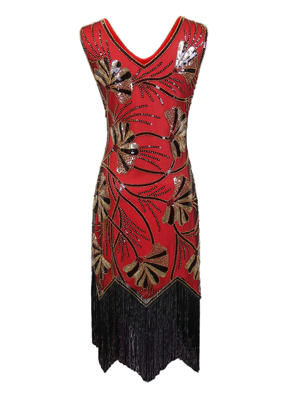 1920s V-Neck Sequined Beading Flapper Dress - Image 5