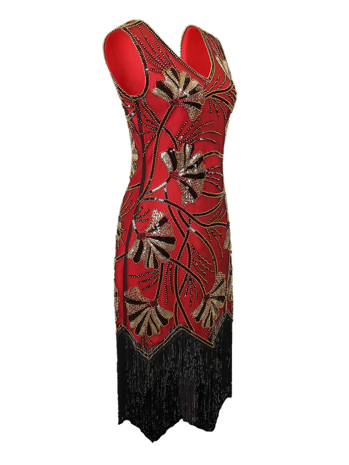 1920s V-Neck Sequined Beading Flapper Dress - Image 6