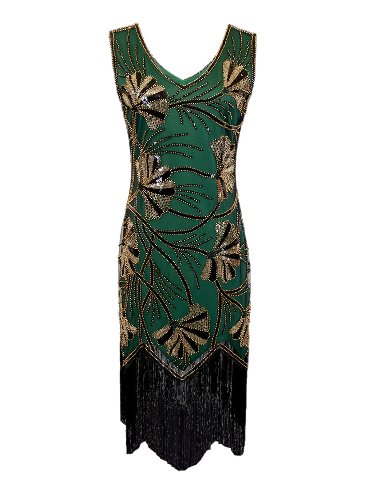 1920s V-Neck Sequined Beading Flapper Dress - Image 8