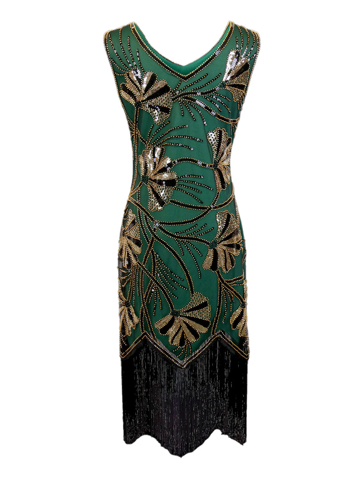 1920s V-Neck Sequined Beading Flapper Dress - Image 9