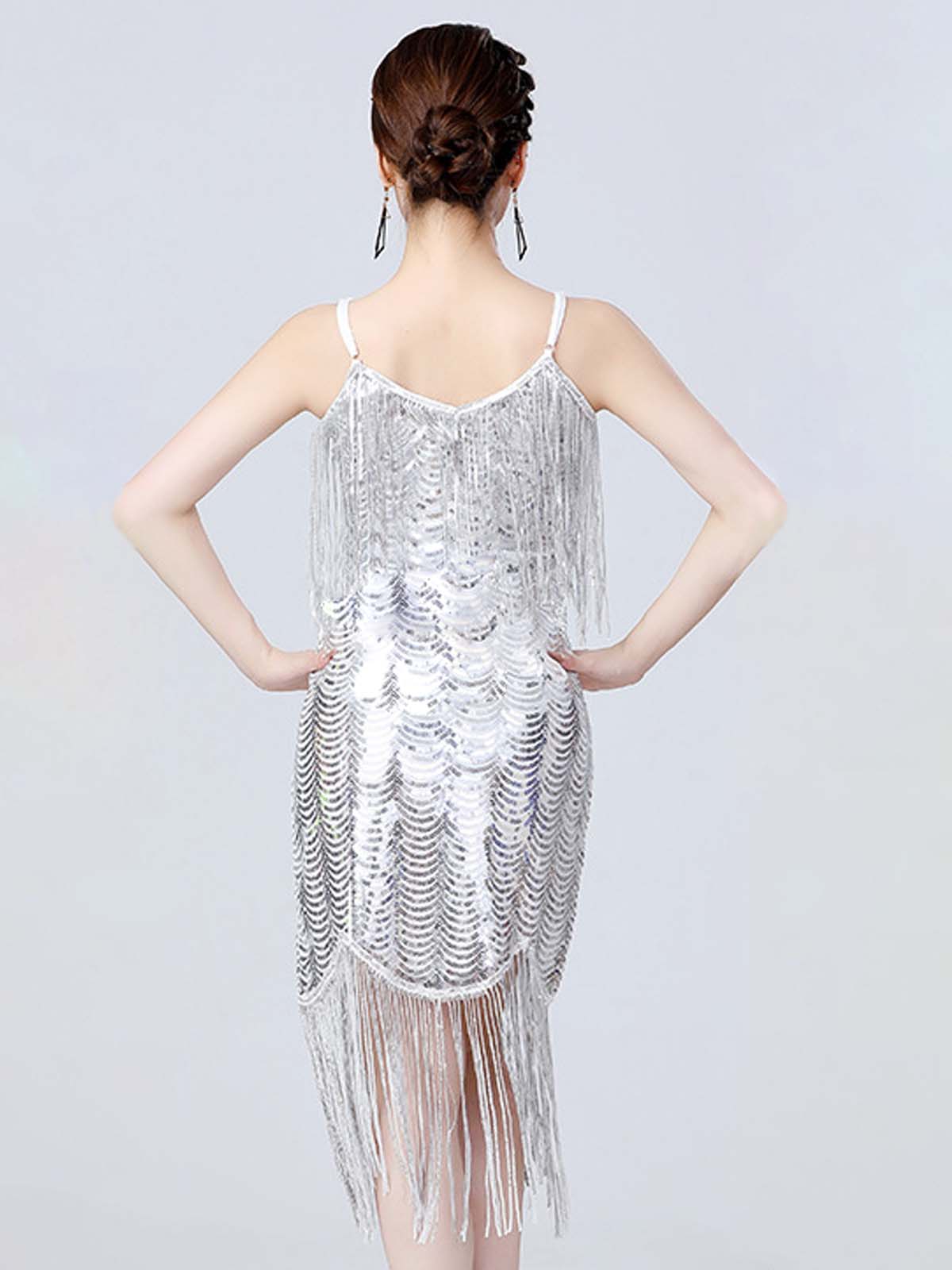 1920s V-Neck Fringe Solid Evening Tunic Dress - Image 7