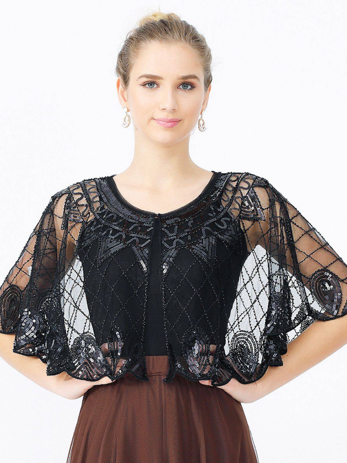 1920s Vintage Argyles Sequin Mesh Cape - Image 5