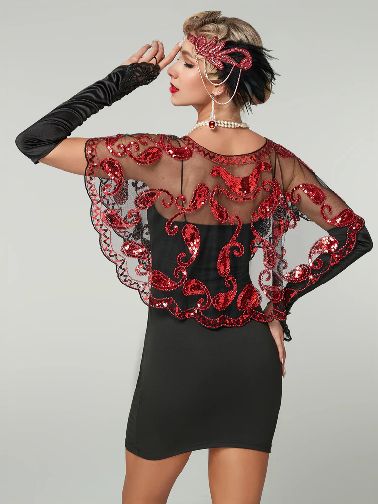 1920s Vintage Cashew Sequin Cape - Image 7