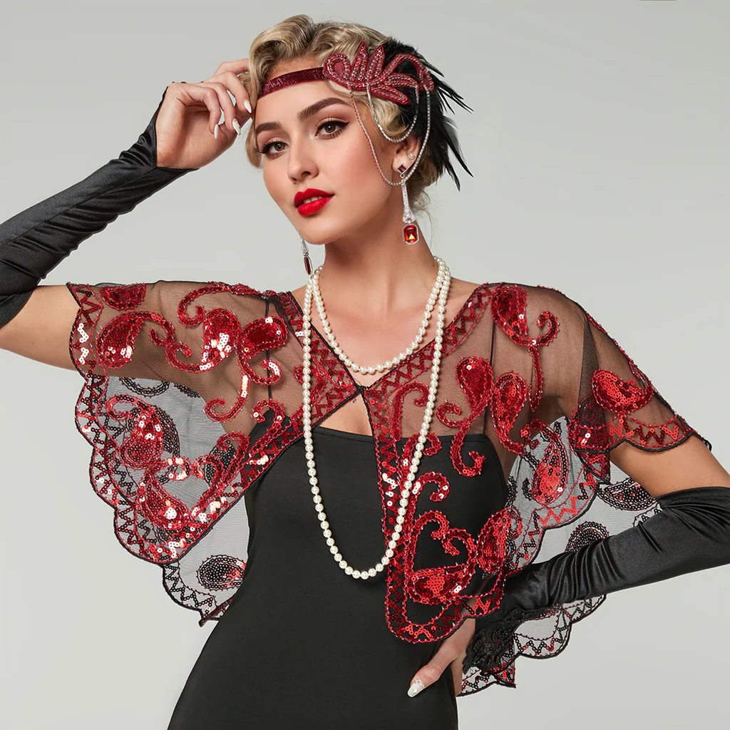 1920s Vintage Cashew Sequin Cape - Image 9
