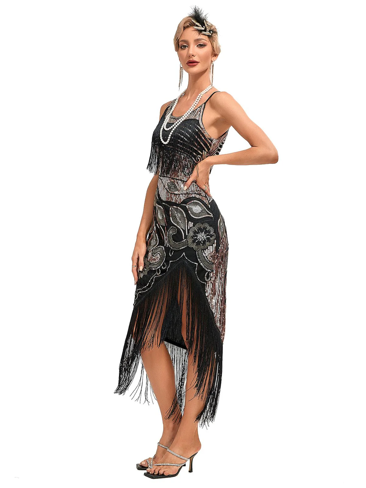 1920s Vintage Fringe Sequined Midi Party Dress - Image 2