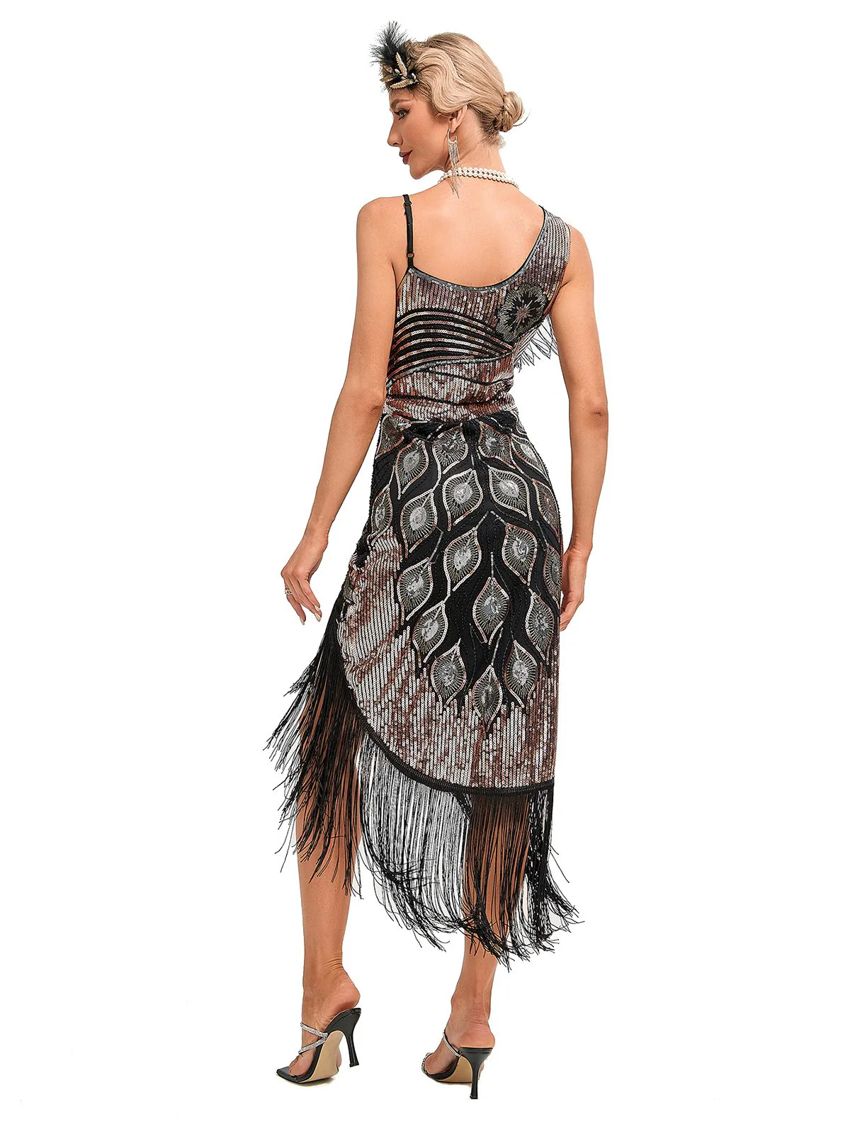 1920s Vintage Fringe Sequined Midi Party Dress - Image 3