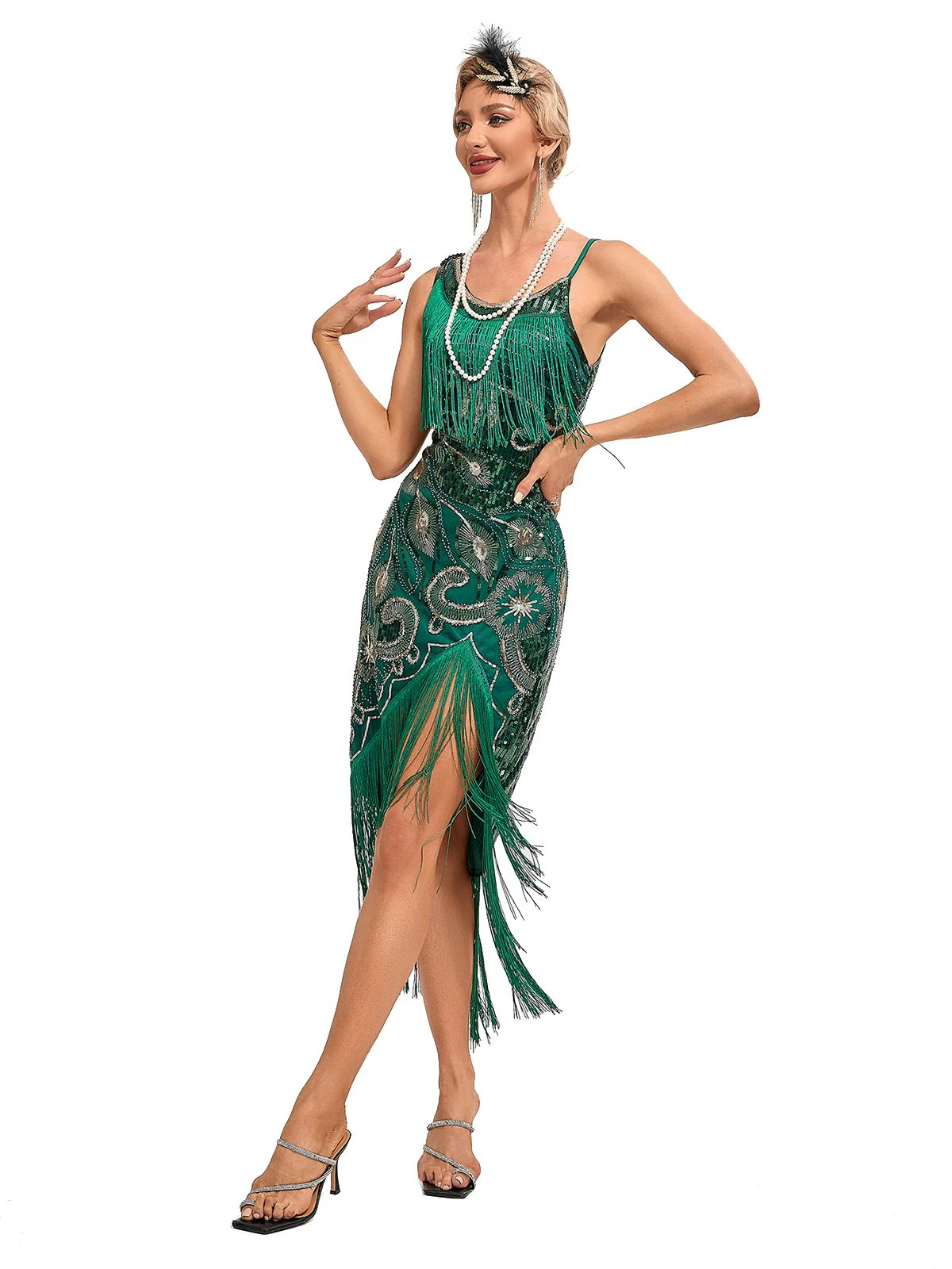 1920s Vintage Fringe Sequined Midi Party Dress - Image 4
