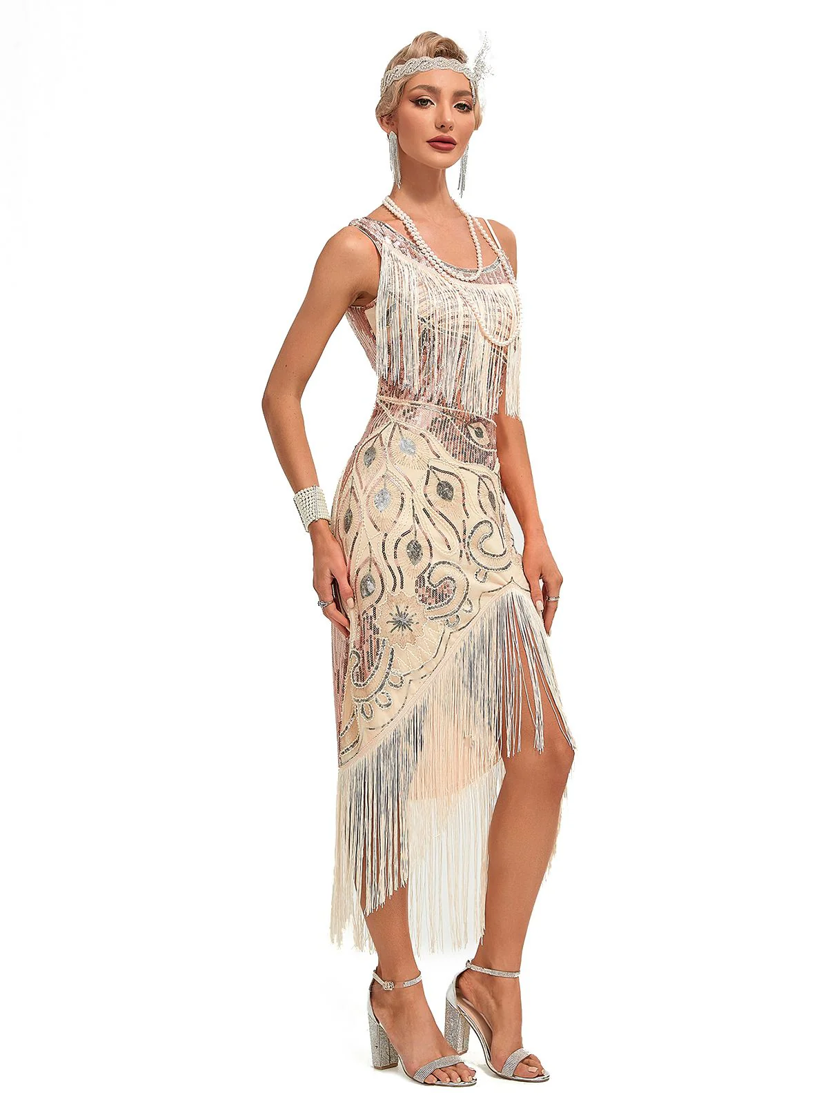 1920s Vintage Fringe Sequined Midi Party Dress - Image 8