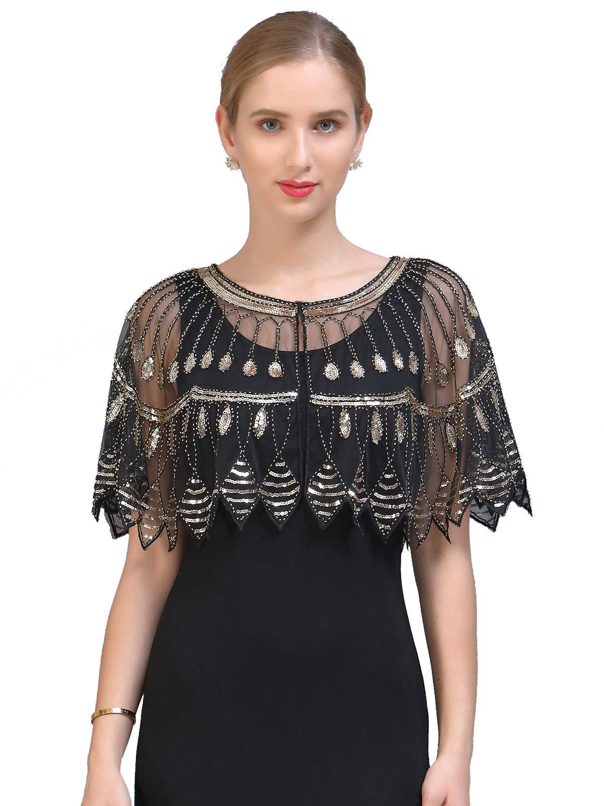 1920s Vintage Sequin Beading Mesh Cape - Image 3