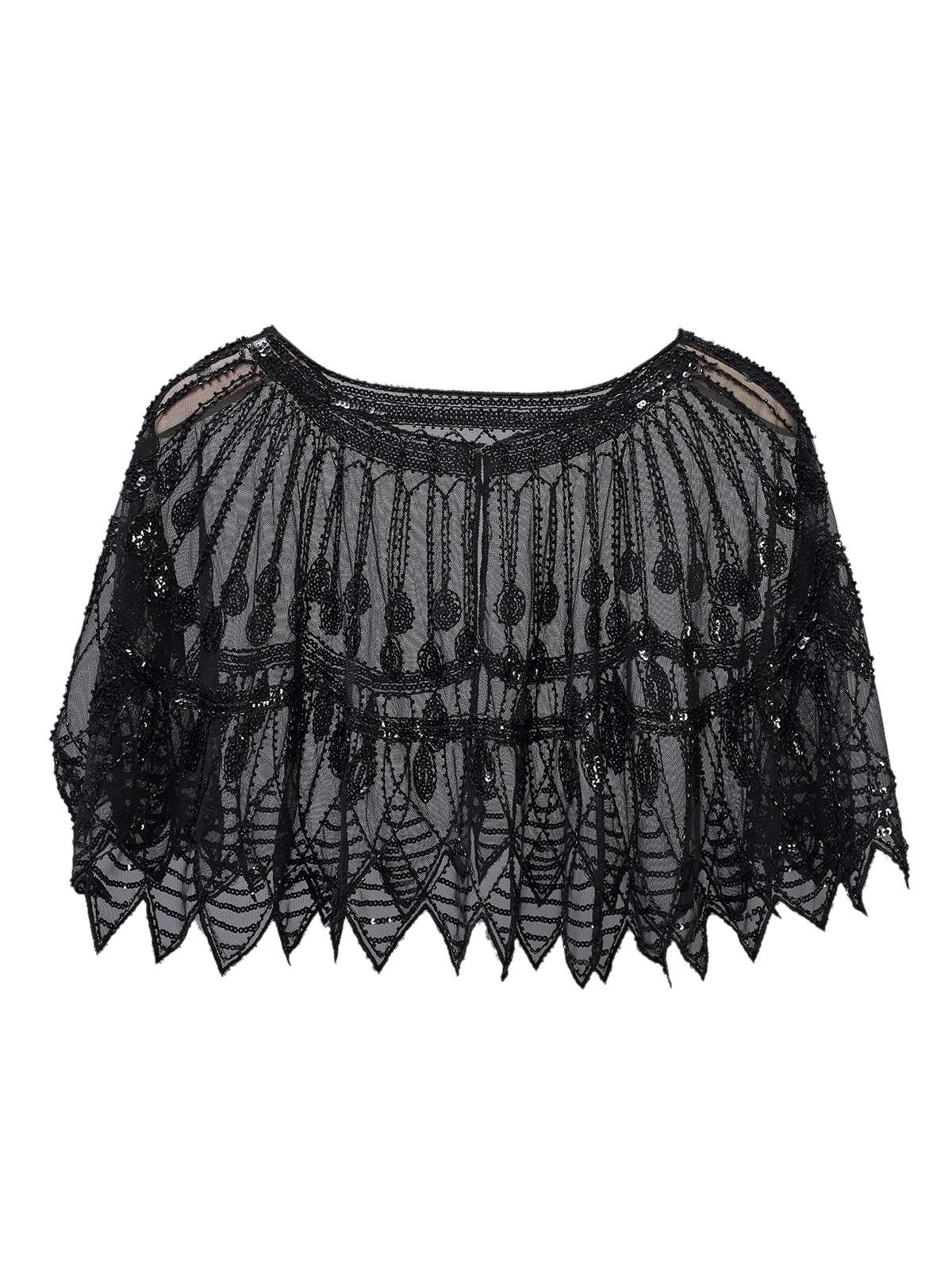 1920s Vintage Sequin Beading Mesh Cape - Image 4