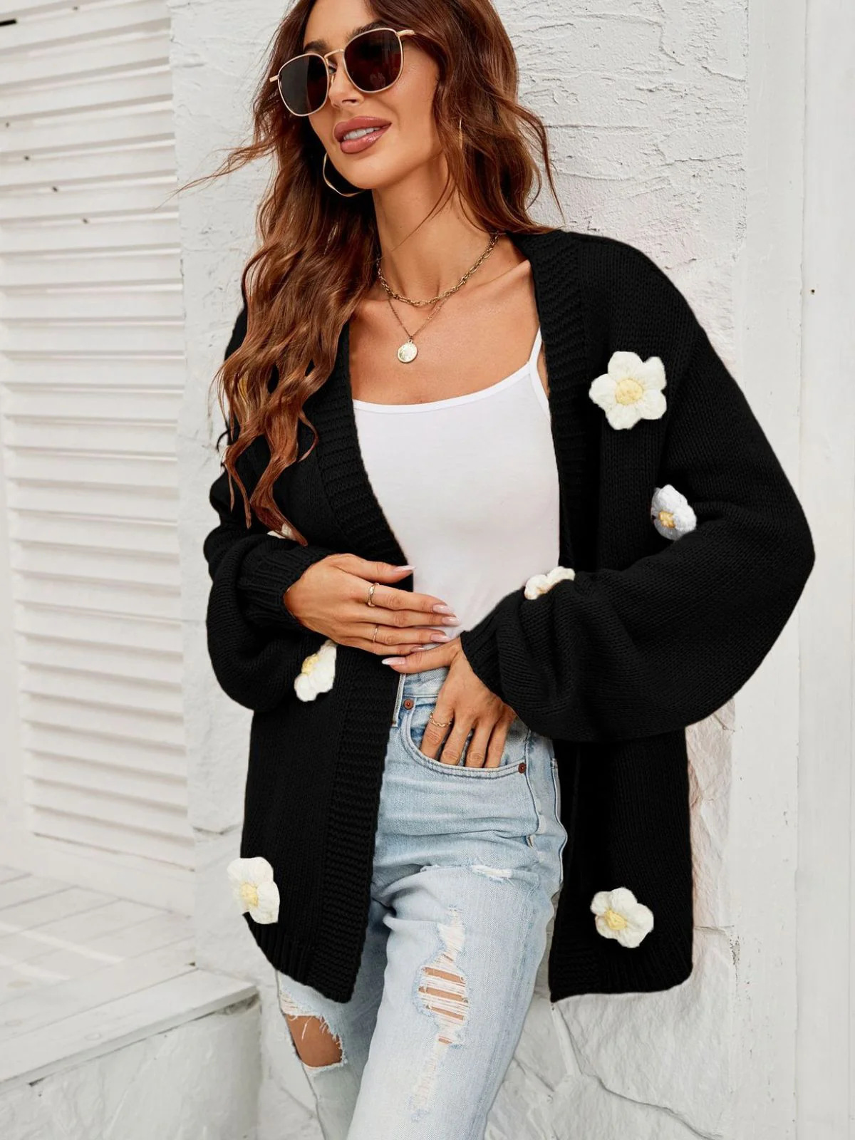 1930s 3D Daisy Long Sleeve Knit Cardigan - Image 10