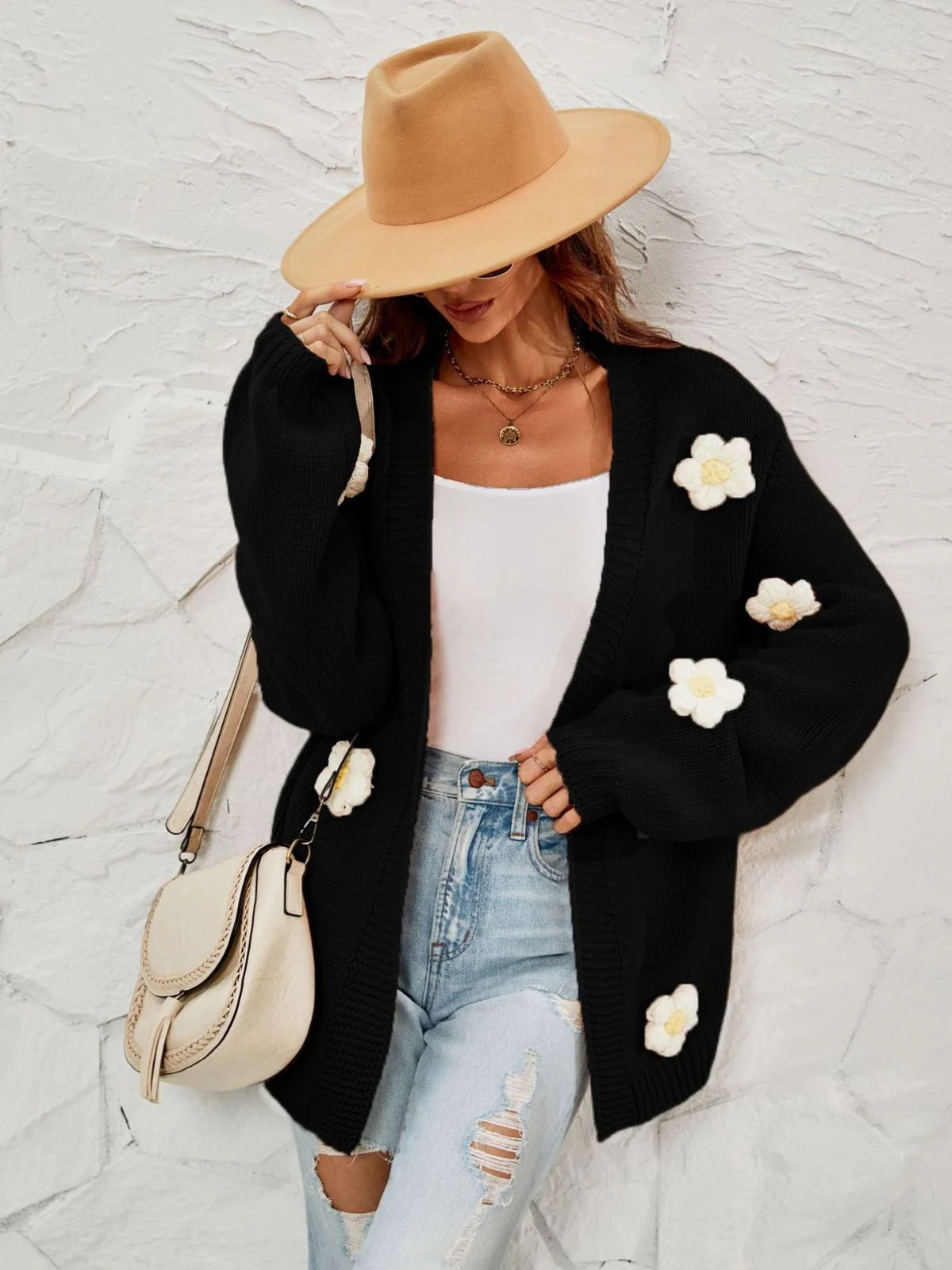 1930s 3D Daisy Long Sleeve Knit Cardigan - Image 11
